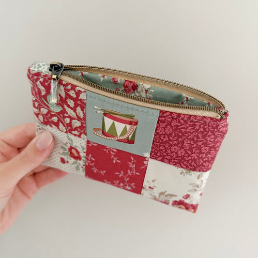 Patchwork Zipper Pouch Sample - Rare Tilda Merry Little Christmas Red