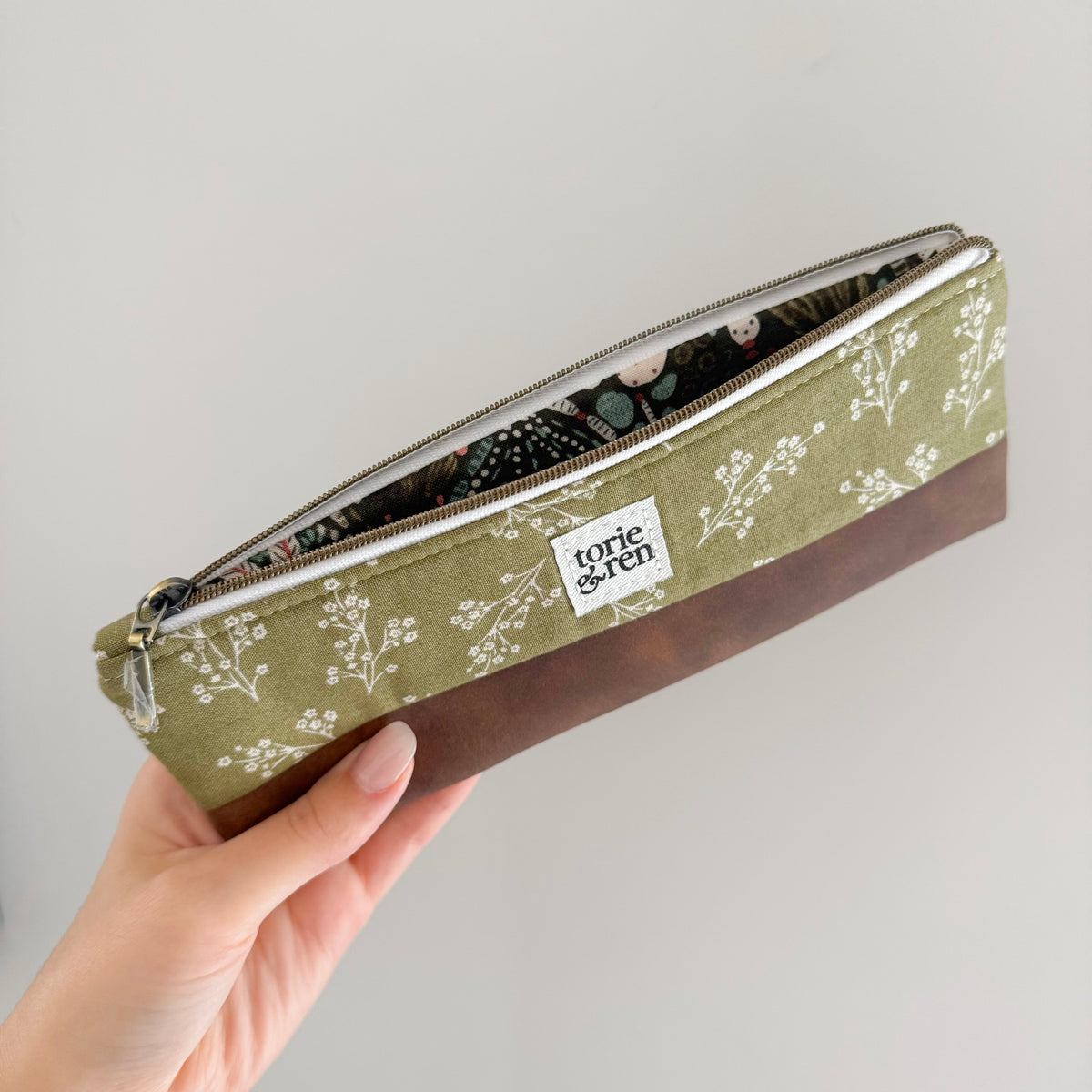 Pen Pal Pencil Case Sample - Trek Olive Ditsy Floral