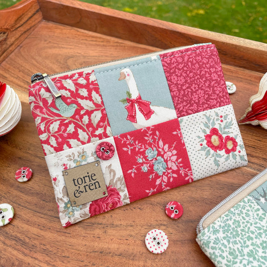 Patchwork Zipper Pouch Sample - Rare Tilda Merry Little Christmas Red