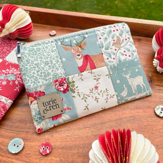 Patchwork Zipper Pouch Sample - Rare Tilda Merry Little Christmas