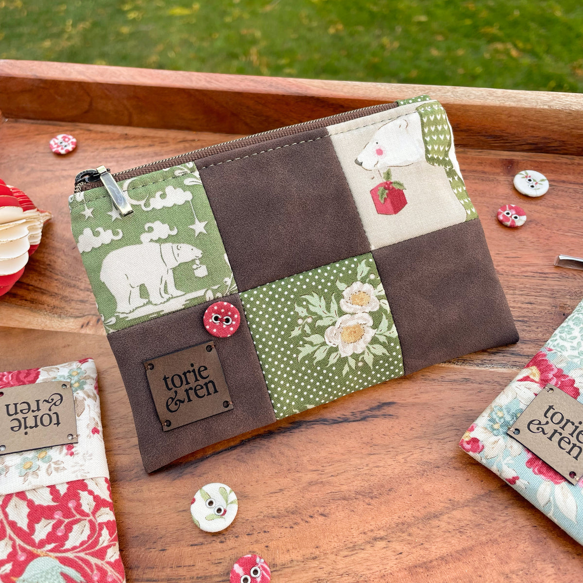 Patchwork Zipper Pouch Sample - Rare Tilda Merry Little Christmas Green